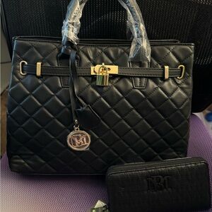 BNWT Badgely Mischa Large Elegant Black Quilted Handbag and wallet set